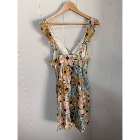 Theory Galla Dress Silk Watercolor Wrapover Bodice Open Back Ruffled Tie Waist 8 - Picture 6 of 14